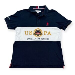 U.S. Polo Assn. Polo Shirt Mens Medium Color Block Embroidered Logo Short Sleeve